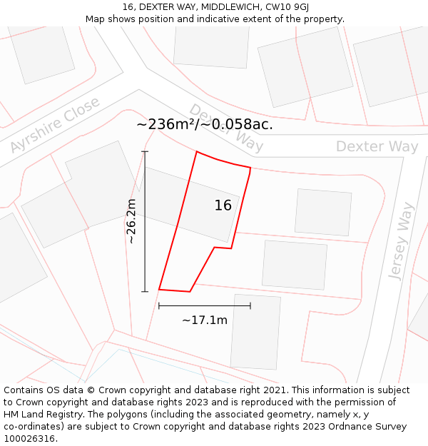 16, DEXTER WAY, MIDDLEWICH, CW10 9GJ: Plot and title map