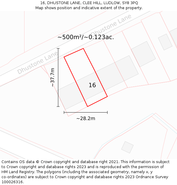 16, DHUSTONE LANE, CLEE HILL, LUDLOW, SY8 3PQ: Plot and title map