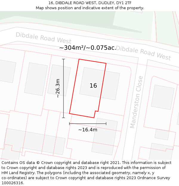 16, DIBDALE ROAD WEST, DUDLEY, DY1 2TF: Plot and title map