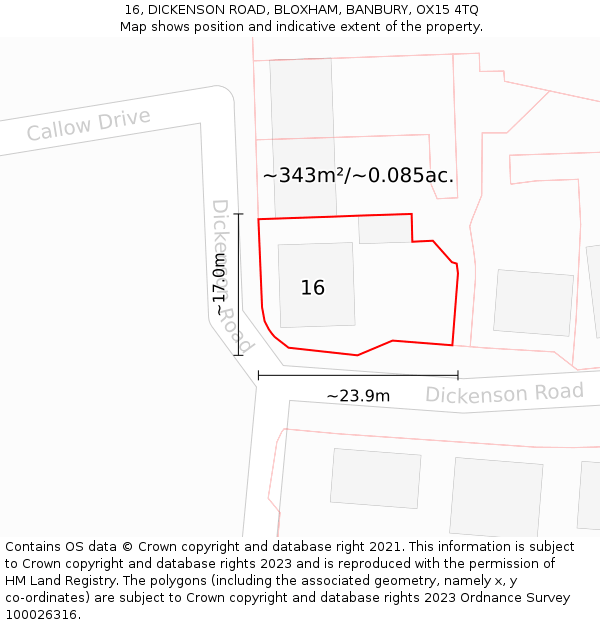 16, DICKENSON ROAD, BLOXHAM, BANBURY, OX15 4TQ: Plot and title map
