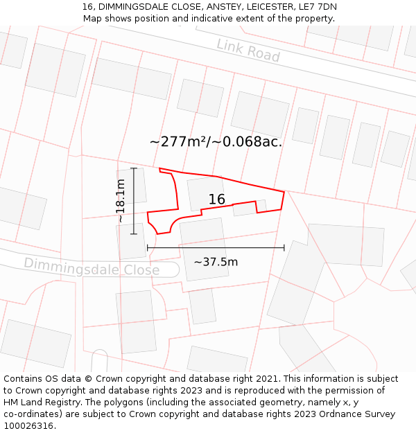 16, DIMMINGSDALE CLOSE, ANSTEY, LEICESTER, LE7 7DN: Plot and title map