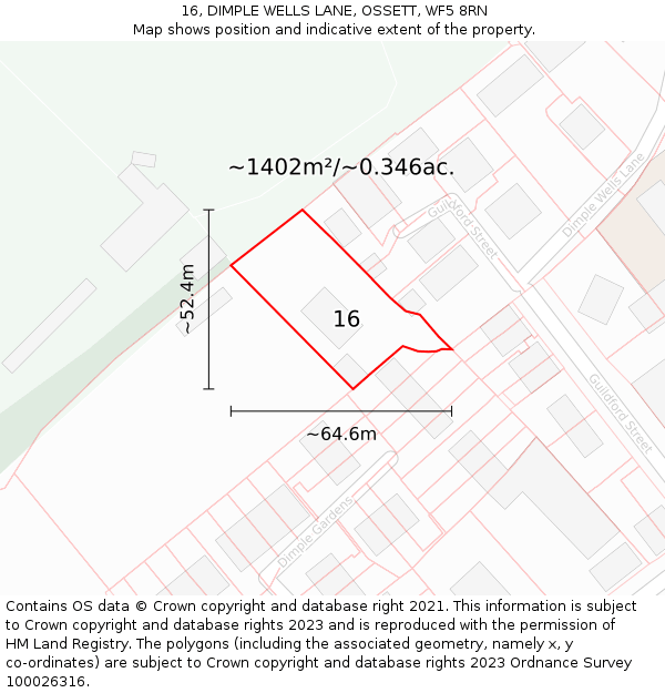 16, DIMPLE WELLS LANE, OSSETT, WF5 8RN: Plot and title map