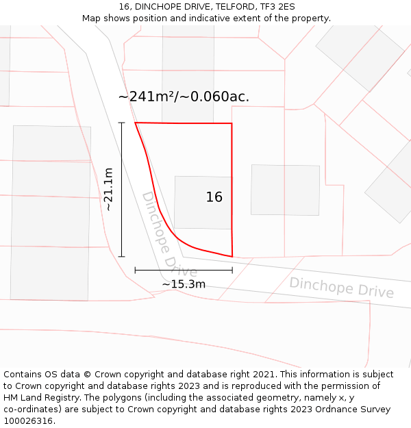 16, DINCHOPE DRIVE, TELFORD, TF3 2ES: Plot and title map