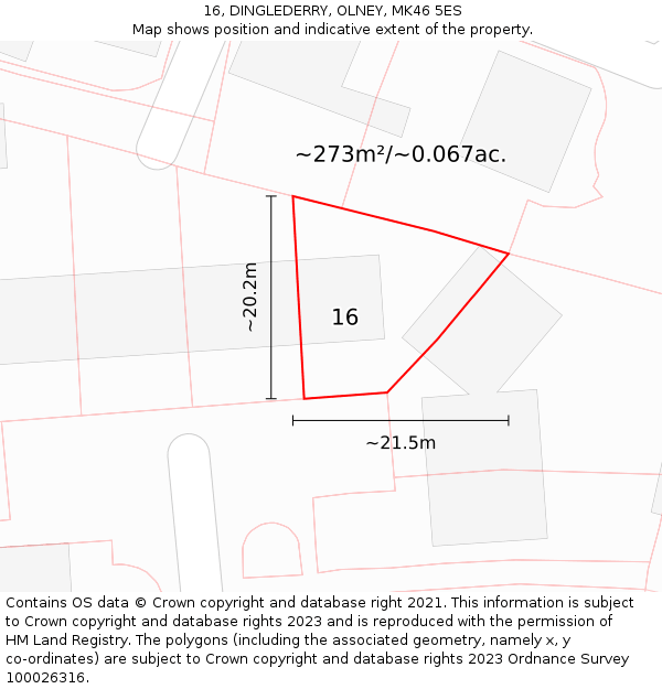 16, DINGLEDERRY, OLNEY, MK46 5ES: Plot and title map