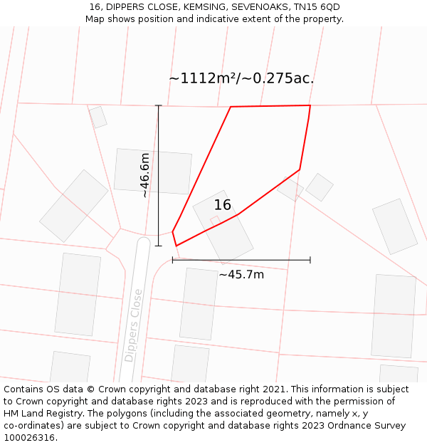 16, DIPPERS CLOSE, KEMSING, SEVENOAKS, TN15 6QD: Plot and title map