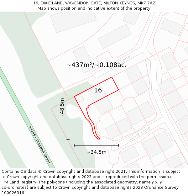 16, DIXIE LANE, WAVENDON GATE, MILTON KEYNES, MK7 7AZ: Plot and title map