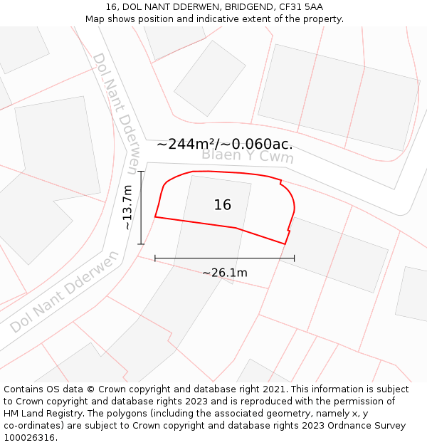 16, DOL NANT DDERWEN, BRIDGEND, CF31 5AA: Plot and title map