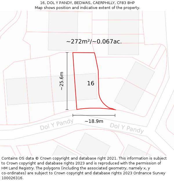 16, DOL Y PANDY, BEDWAS, CAERPHILLY, CF83 8HP: Plot and title map