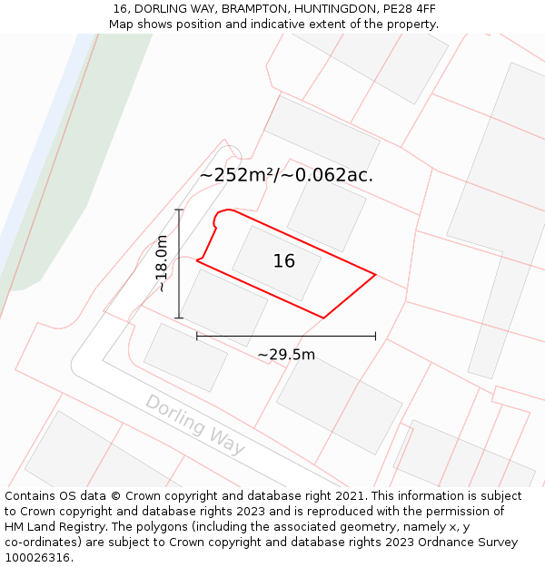 16, DORLING WAY, BRAMPTON, HUNTINGDON, PE28 4FF: Plot and title map