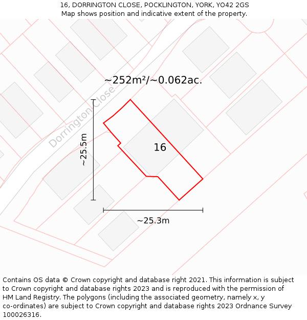 16, DORRINGTON CLOSE, POCKLINGTON, YORK, YO42 2GS: Plot and title map