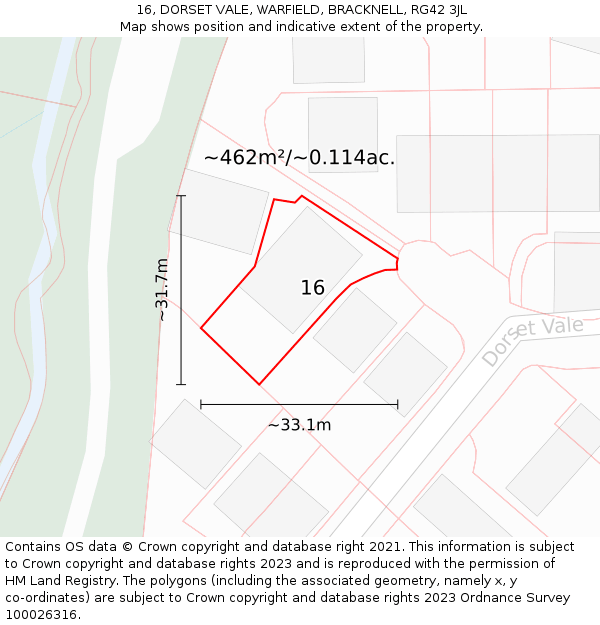16, DORSET VALE, WARFIELD, BRACKNELL, RG42 3JL: Plot and title map