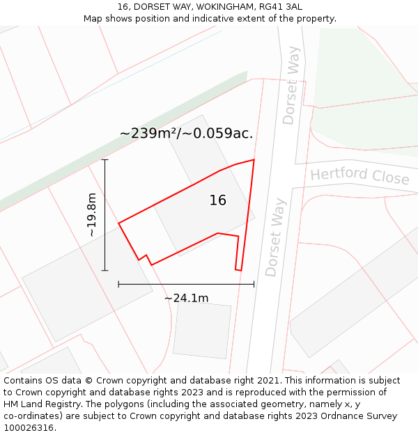 16, DORSET WAY, WOKINGHAM, RG41 3AL: Plot and title map