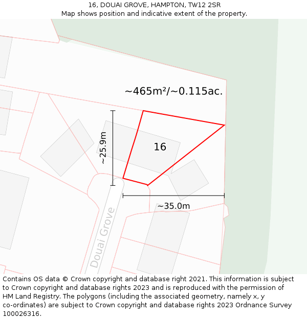 16, DOUAI GROVE, HAMPTON, TW12 2SR: Plot and title map
