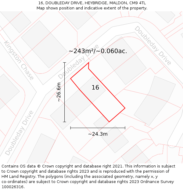 16, DOUBLEDAY DRIVE, HEYBRIDGE, MALDON, CM9 4TL: Plot and title map