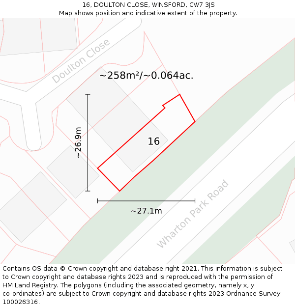 16, DOULTON CLOSE, WINSFORD, CW7 3JS: Plot and title map