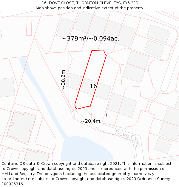 16, DOVE CLOSE, THORNTON-CLEVELEYS, FY5 3FD: Plot and title map