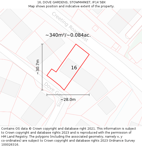 16, DOVE GARDENS, STOWMARKET, IP14 5BX: Plot and title map