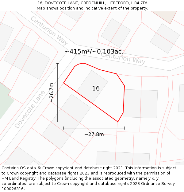 16, DOVECOTE LANE, CREDENHILL, HEREFORD, HR4 7FA: Plot and title map