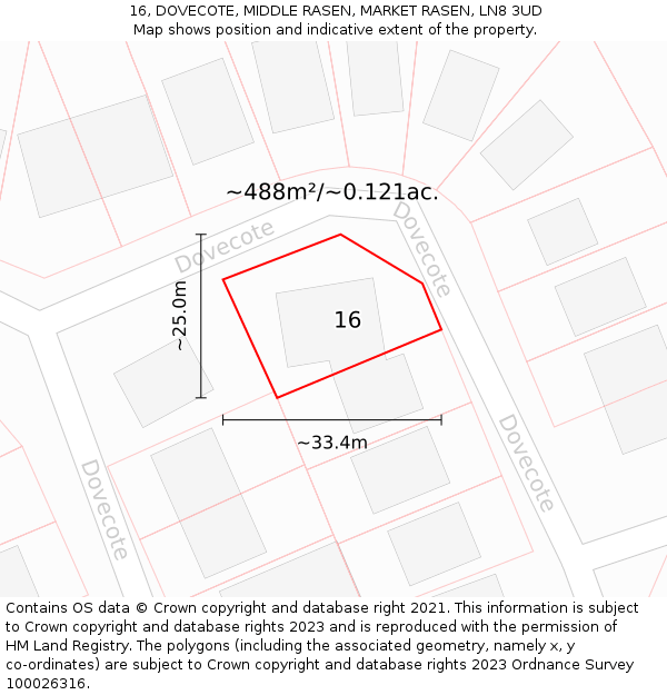 16, DOVECOTE, MIDDLE RASEN, MARKET RASEN, LN8 3UD: Plot and title map