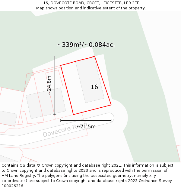 16, DOVECOTE ROAD, CROFT, LEICESTER, LE9 3EF: Plot and title map