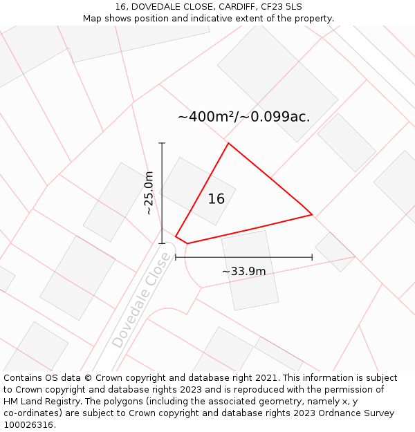 16, DOVEDALE CLOSE, CARDIFF, CF23 5LS: Plot and title map