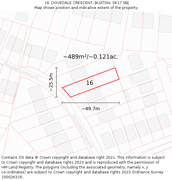 16, DOVEDALE CRESCENT, BUXTON, SK17 9BJ: Plot and title map