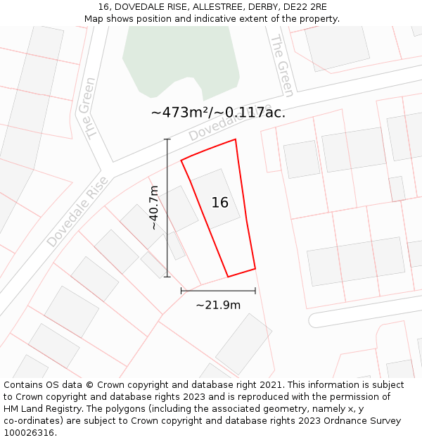 16, DOVEDALE RISE, ALLESTREE, DERBY, DE22 2RE: Plot and title map