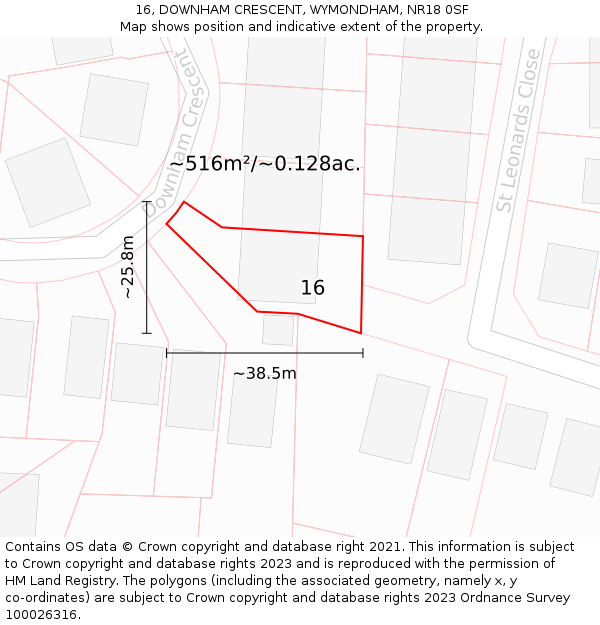 16, DOWNHAM CRESCENT, WYMONDHAM, NR18 0SF: Plot and title map
