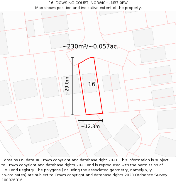16, DOWSING COURT, NORWICH, NR7 0RW: Plot and title map