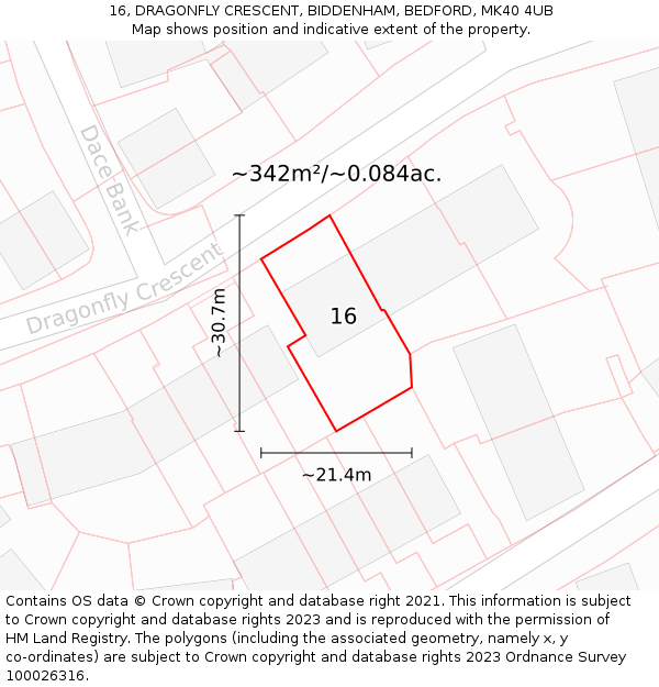 16, DRAGONFLY CRESCENT, BIDDENHAM, BEDFORD, MK40 4UB: Plot and title map