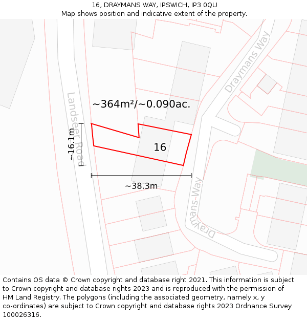 16, DRAYMANS WAY, IPSWICH, IP3 0QU: Plot and title map