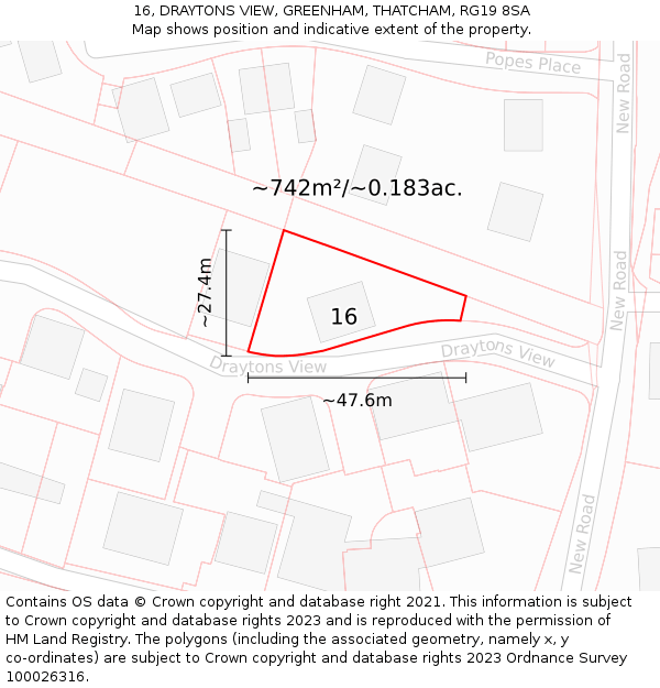 16, DRAYTONS VIEW, GREENHAM, THATCHAM, RG19 8SA: Plot and title map