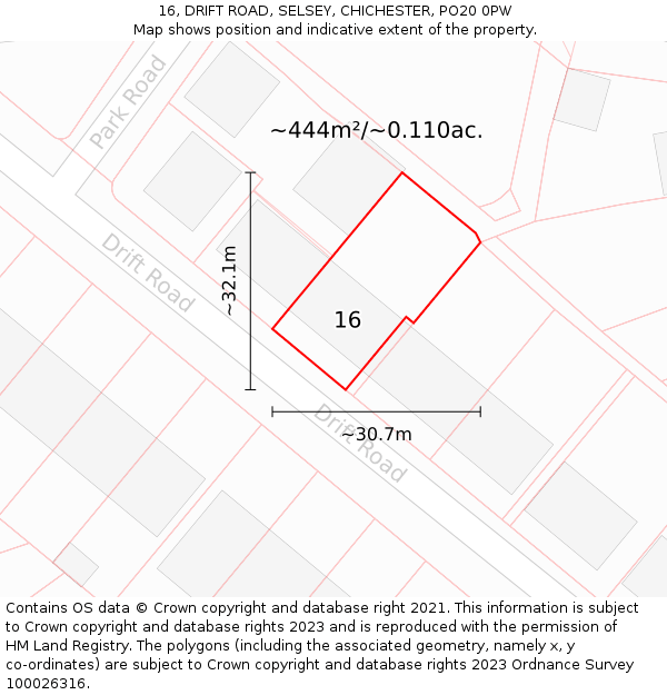 16, DRIFT ROAD, SELSEY, CHICHESTER, PO20 0PW: Plot and title map