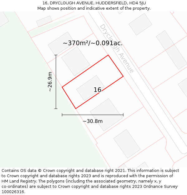16, DRYCLOUGH AVENUE, HUDDERSFIELD, HD4 5JU: Plot and title map