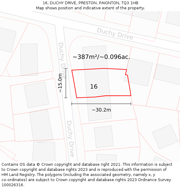 16, DUCHY DRIVE, PRESTON, PAIGNTON, TQ3 1HB: Plot and title map