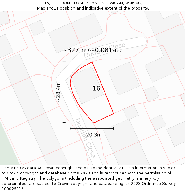 16, DUDDON CLOSE, STANDISH, WIGAN, WN6 0UJ: Plot and title map