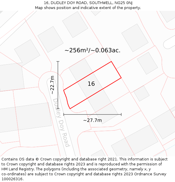 16, DUDLEY DOY ROAD, SOUTHWELL, NG25 0NJ: Plot and title map