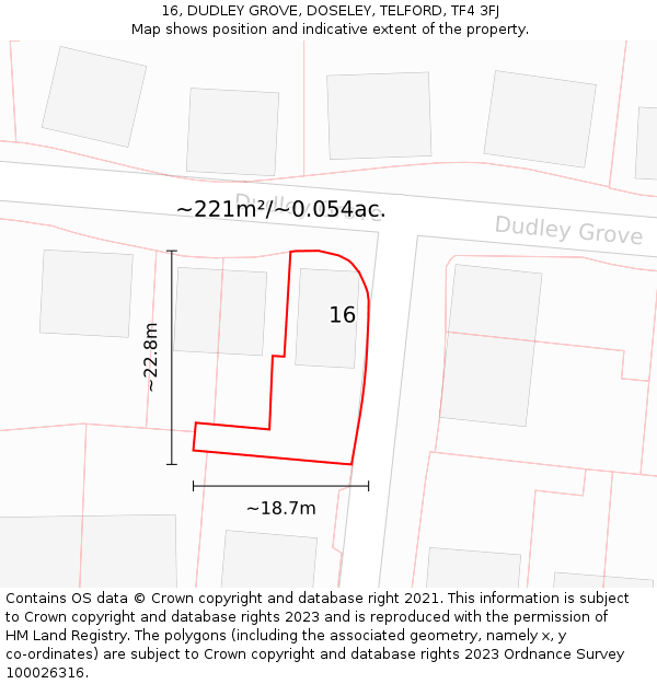16, DUDLEY GROVE, DOSELEY, TELFORD, TF4 3FJ: Plot and title map