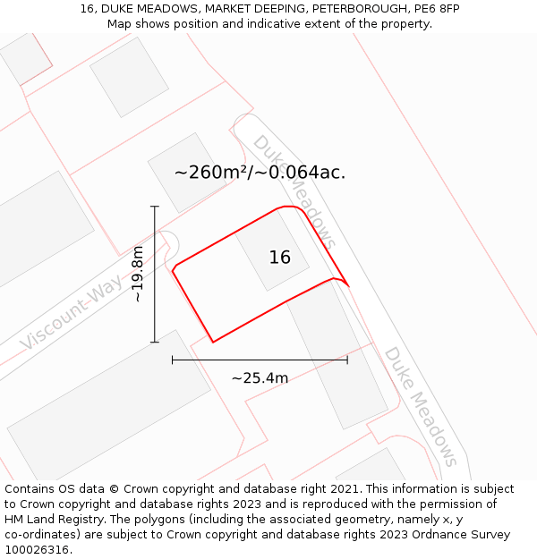 16, DUKE MEADOWS, MARKET DEEPING, PETERBOROUGH, PE6 8FP: Plot and title map