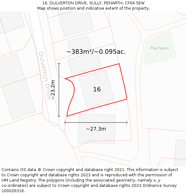 16, DULVERTON DRIVE, SULLY, PENARTH, CF64 5EW: Plot and title map