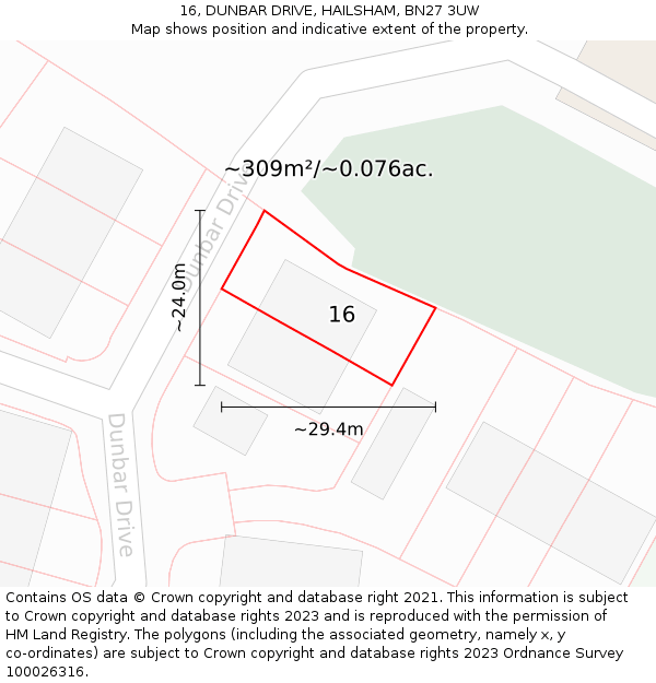 16, DUNBAR DRIVE, HAILSHAM, BN27 3UW: Plot and title map