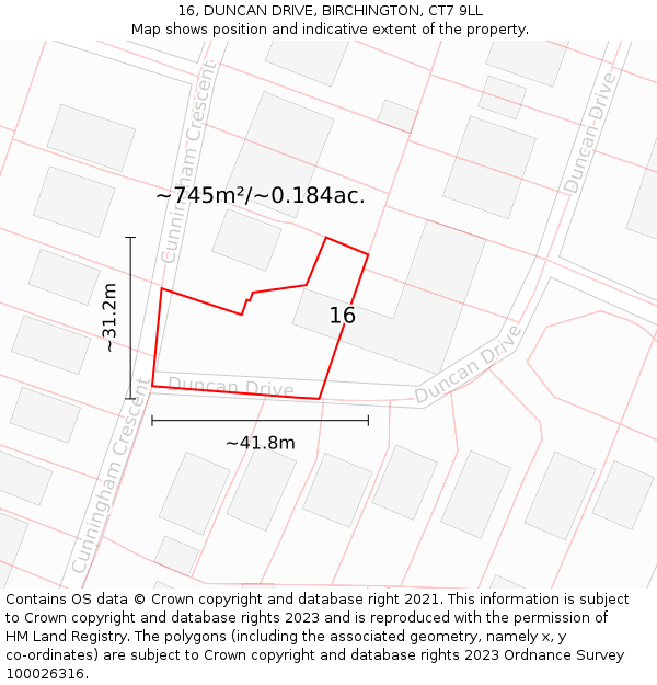 16, DUNCAN DRIVE, BIRCHINGTON, CT7 9LL: Plot and title map