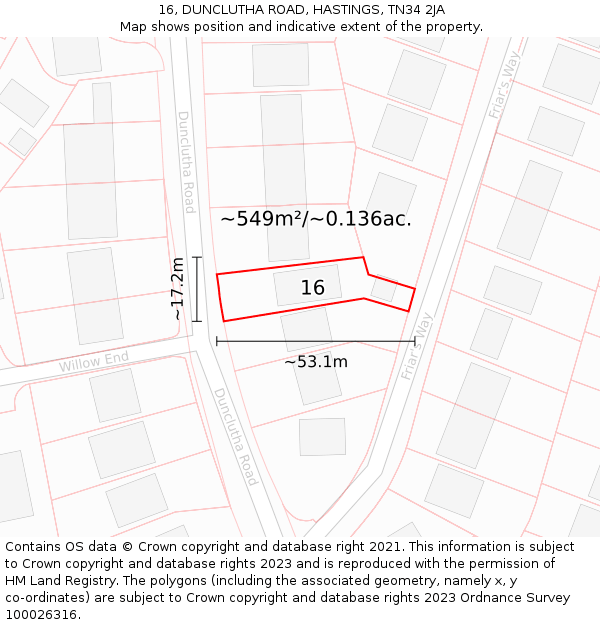 16, DUNCLUTHA ROAD, HASTINGS, TN34 2JA: Plot and title map