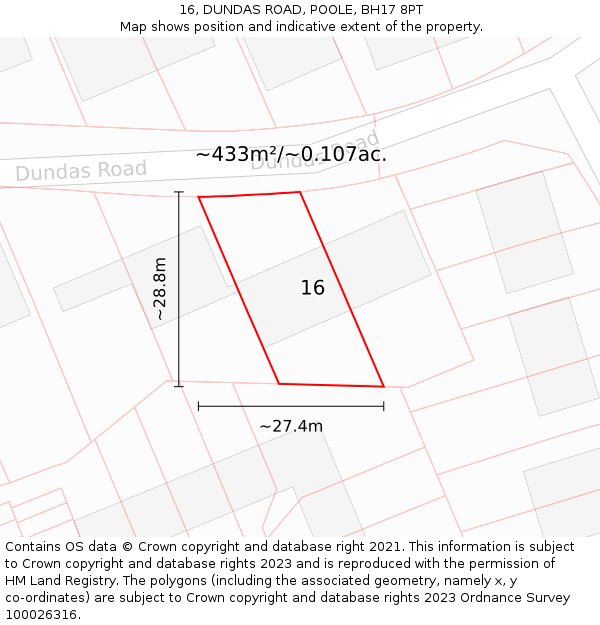 16, DUNDAS ROAD, POOLE, BH17 8PT: Plot and title map