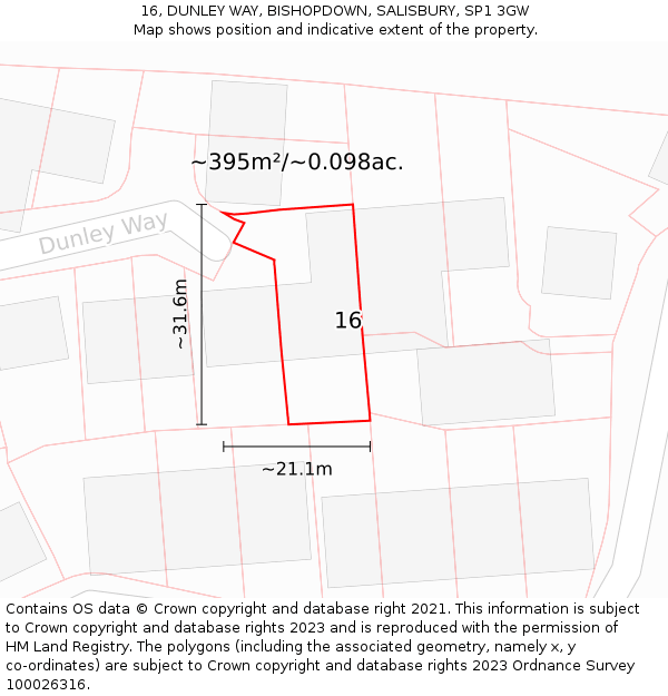 16, DUNLEY WAY, BISHOPDOWN, SALISBURY, SP1 3GW: Plot and title map