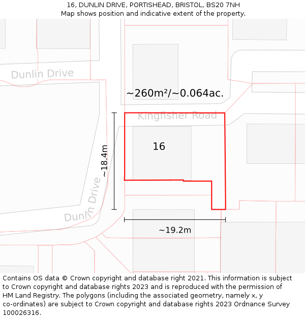 16, DUNLIN DRIVE, PORTISHEAD, BRISTOL, BS20 7NH: Plot and title map