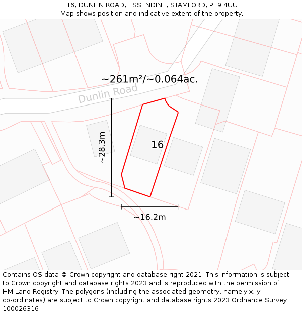 16, DUNLIN ROAD, ESSENDINE, STAMFORD, PE9 4UU: Plot and title map