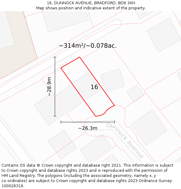 16, DUNNOCK AVENUE, BRADFORD, BD6 3XH: Plot and title map