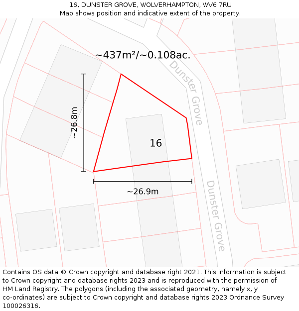 16, DUNSTER GROVE, WOLVERHAMPTON, WV6 7RU: Plot and title map