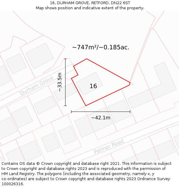 16, DURHAM GROVE, RETFORD, DN22 6ST: Plot and title map